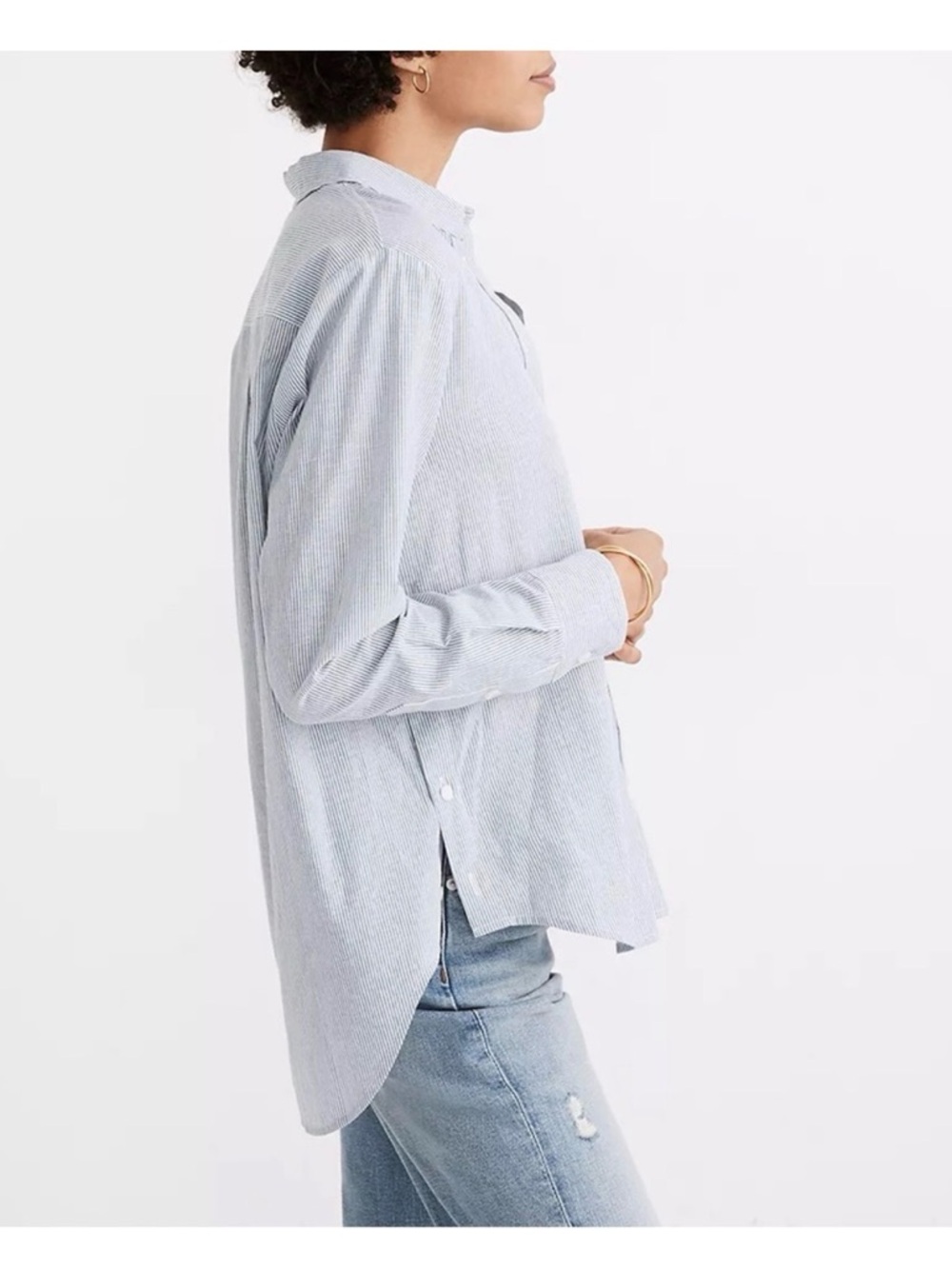 Madewell Side-button Ex-boyfriend Shirt in Blue Stripe Size Small - Picture 6 of 8